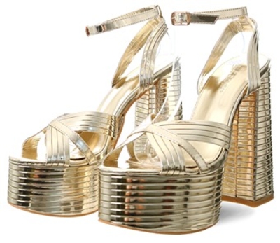 Gold Zurra Metallic Pu Open
Toe Platform Block Heels