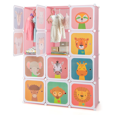 12 Cube Portable Kids Wardrobe
with Hanging Section-Pink