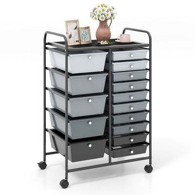 15 Drawer Rolling Storage Cart
with 4 Wheels for Beauty
Salon-Light Grey