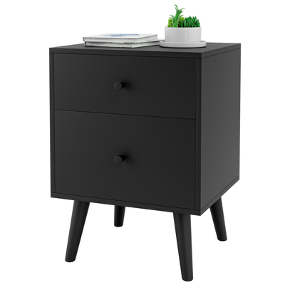 2-Drawer Nightstand with Solid
Rubber Wood Legs and Large
Storage Space-Black