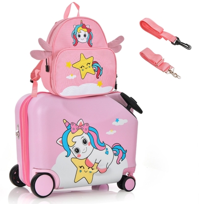 2 Pieces Kids Luggage Set with
Spinner Wheels and Anti-Lose
Rope-Pink