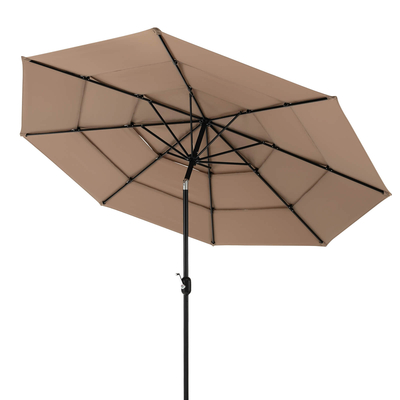 3 Meter Double Vented Outdoor
Umbrella with Push Button Tilt
and Manual Crank-Coffee