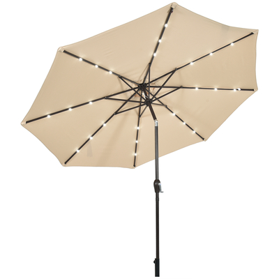 3m Solar Powered LED Lighted
Patio Umbrella with Tilt and
Crank-Beige