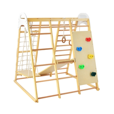 8-in-1 Jungle Gym Playset
Wooden Climber Play Set with
Monkey Bars-Natural