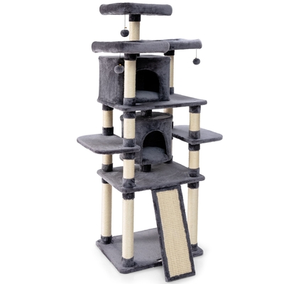 Cat Tree Condo wth Scratching
Poles and Board-Grey