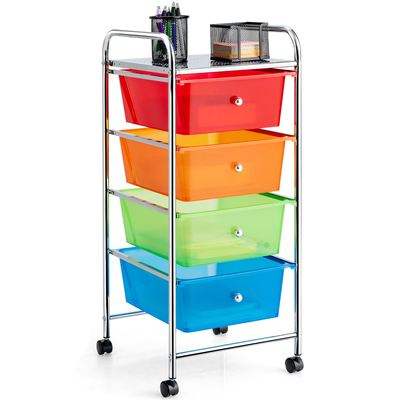 Mobile Storage Trolley on
Wheels with 4 Removable
Plastic Drawers-Multicolor