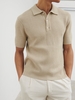 Ollie Textured Knit Button
Polo - Stone,  L