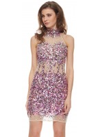 Jovani 21696 Nude Halterneck Dress With Pink Crystals