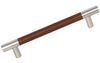 Bar Handle 200 mm Recessed Leather - Chestnut Leather and Satin Nickel