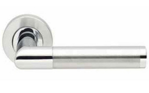 Mitred Lever on Round Rose - Polished Chrome and Satin Chrome