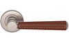 Tube Lever Handle Stitched Out - Chestnut Leather and Satin Nickel