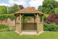 Forest Garden 3.6m Hexagonal Wooden Garden Gazebo with Thatched Roof - Green Lining