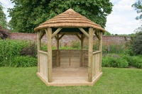 Forest Garden 3m Hexagonal Wooden Garden Gazebo with Thatched Roof - Cream Lining