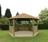 Forest Garden 4.7m Hexagonal Wooden Garden Gazebo with Thatched Roof - Terracotta Lining