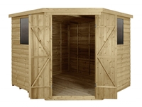 Forest Garden 8x8 Pent Overlap Pressure Treated Wooden Corner Garden Shed (Installation Included)