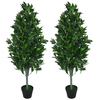 Leaf Design Pair of 120cm (4ft) Artificial Topiary Bay Trees Pyramid Cones (XL)