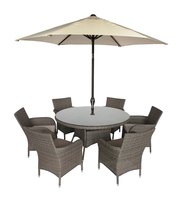 LG Outdoor Monaco Oak 6 Seat Dining Set with 2.7m Parasol (Sepia / Beige)