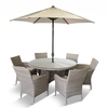LG Outdoor Monaco Sand 6 Seat Dining Set with Weave Lazy Susan and 3.0m Parasol