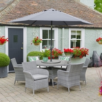 LG Outdoor Monaco Stone 6 Seat Dining Set with Lazy Susan and 3.0m Parasol