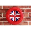 10 Inch British Style Union Jack Tyre Wall Clock with Alarm Red