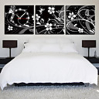 12"-24" Modern Style Floral Wall Clock in Canvas 3pcs