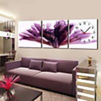 12"-24" Modern Style Floral Wall Clock in Canvas 3pcs