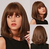 12 Brown Bob Wig with Bangs Synthetic Wigs for Women (2 Wig Caps Included) Lightinthebox