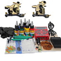 2 Damascus Steel Tattoo Machine Guns Kit Liner and Shader