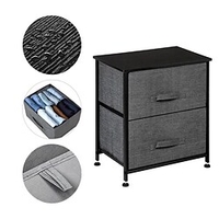 2 Drawers -Night Stand End Table Storage Tower - Sturdy Steel Frame Wood Top Easy Pull Fabric Bins - Organizer Unit For Bedroom Hallway Entryway Closets - Textured Print Grey Lightinthebox