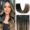 2PCS 18 Inch Clip in Hair Extensions Real Human Hair Soft and Natural Hair Extensions Clip ins Balayage Natural Black to Chestnut Brown Remy Hair Extensions Clip in Human Hair Straight Double Weft H Lightinthebox
