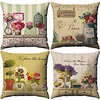 4 pcs Cotton / Linen Pillow Cover,  Floral FloralPlants Rustic Square Traditional Classic Home Sofa Decorative Lightinthebox