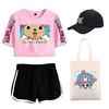 4 Piece One Piece Tony Tony Chopper Printed Shorts Crop Top Baseball Caps Canvas Tote Bags Set Tee T-Shirt Shorts Co-ord Sets For Women