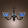40W Antique Inspired Chandelier with 3 Lights - Blue Lampshade