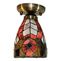40W Flush Mount Light with Tiffany Glass Shade in E27/E26 Base