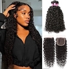 4x4 Closure Brazilian Water Wave Bundles with 2 or 3 bundles Human Hair Wet and Wavy 3 Bundles with Closure 10A Remy Curly Weave Bundles with Closure Natural Black Real Human Hair Extensions Lightinthebox