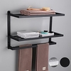 60cm Bathroom Shelf Three Layers Wall-mounted Bath towel Rack Robe Hook Space Aluminum Material Matte Black and Brushed Silvery 1pc Lightinthebox