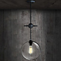 60W Artistic Pendant Light with Transparent Globe Glass Shade in Factory Style