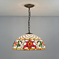 60W Artistic Retro Pendant Light Patterned With Red Flowers