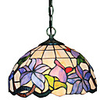 60W Contemporary 1- Light Tiffany Pendant Light in Glass Shade Purple Flower Pattern
