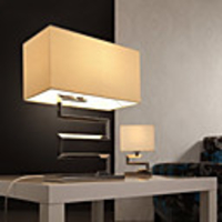 60W Contemporary Table Light with Cubic Fabric Shade and Chrome Finished Metal Lamp Pole in Serpentine Design