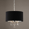 60W Modern Crystal Beaded Pendant Light with 3 Lights and Black Drum Shade