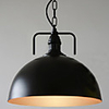 60W Modern Pendant Light with Black Hemisphere Shade and Factory Style Chain