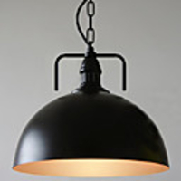 60W Modern Pendant Light with Black Hemisphere Shade and Factory Style Chain