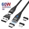 60W PD Fast Charger Cable USB C to Type C Micro Magnetic Data Cable 3A USB Cable for iPhone 13 Macbook Huawei Samsung