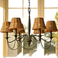 60W Retro Chandelier with 6 Lights and Cane Shade