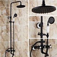 8" inch Two handles Oil-rubbed Bronze Wall Mount Waterfall Rain with Handheld Shower Faucet