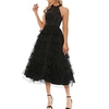 A-Line Cocktail Dresses Sparkle Shine Dress Wedding Guest Tea Length Sleeveless High Neck Tulle with Sequin 2023 Lightinthebox