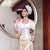 Acrylic With Ribbons Strapless Front Busk Closure Waist Chincer Shapewear