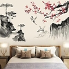 Chinese Wind Ink Landscape Painting Wall Decorative Sticker Crane Bedroom Living Room Home Wall Decoration Sticker Self Adhesive Lightinthebox