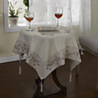 Classic Ivory Cotton linen Blend Floral Table Cloths